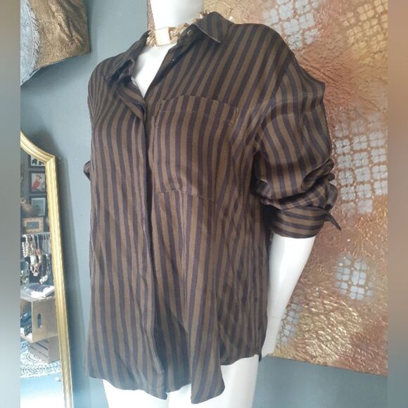 Zara Nwt Striped Satin Button Down Shirt - Picture 15 of 15